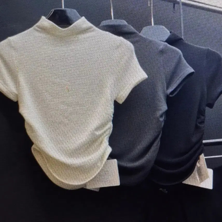 [BUNJANG] Women's Short-Sleeve High-Neck Shirring T-Shirt / (해외배송)여성 반팔 하이넥 셔링 티셔츠 6컬러