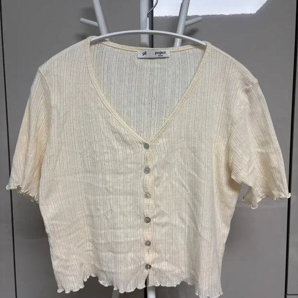 [BUNJANG] 98doC Ivory Short-Sleeve Knit T-Shirt / 98도씨 아이보리 반팔 니트 티셔츠