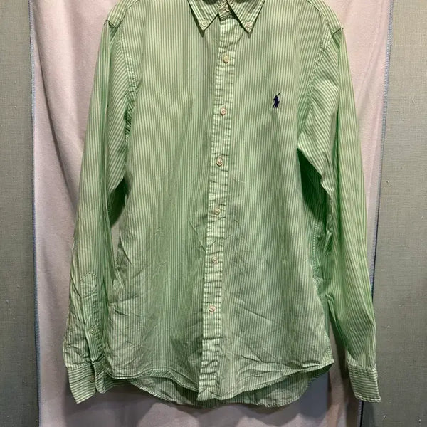 [BUNJANG] Polo Ralph Lauren Striped Green Shirt Size S / 100) 사이즈S) 폴로 랄프로렌 스트라이프 초록색 셔츠
