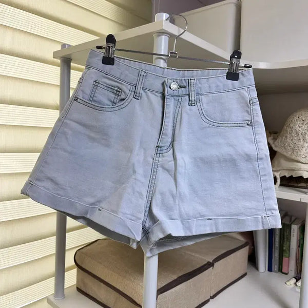 [BUNJANG] Light Wash Denim Stretch Shorts / 스판 숏팬츠 연청
