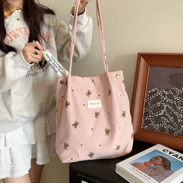 [BUNJANG] Pastel Bear Eco Bag Shoulder Bag / 큐티 파스텔 곰돌이 에코백 숄더백