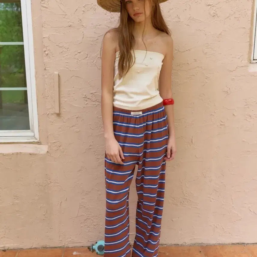 [BUNJANG] Our Solty Sunday Stripe Pants (Brown) / 아우어솔티 선데이 스트라이프 팬츠 (브라운)