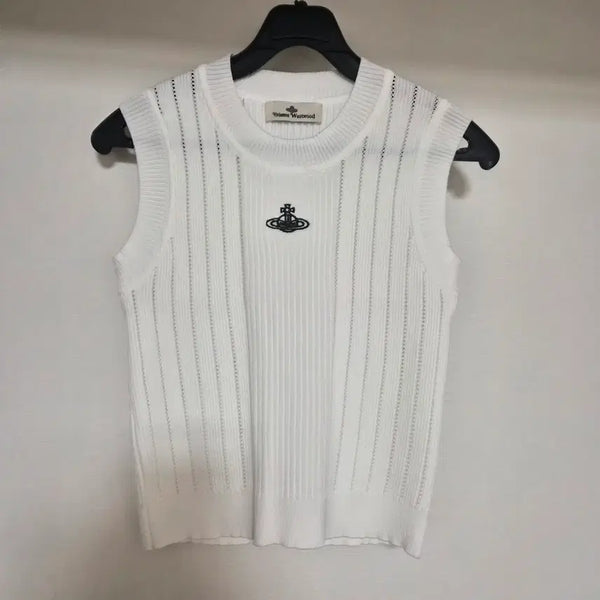 [BUNJANG] White Embroidered Knit Sleeveless Top / 화이트 자수 니트 민소매