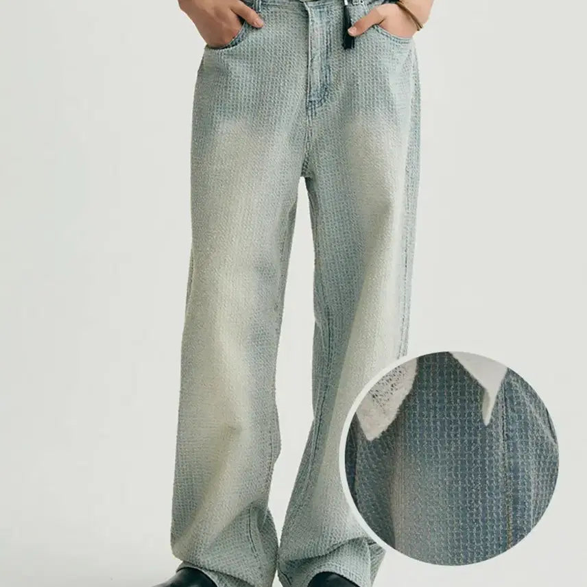 [BUNJANG] Noir Damage Stripe Denim Pants Light Blue 52 / 노이어 데미지 스트라이프 데님 팬츠 라이트블루 52