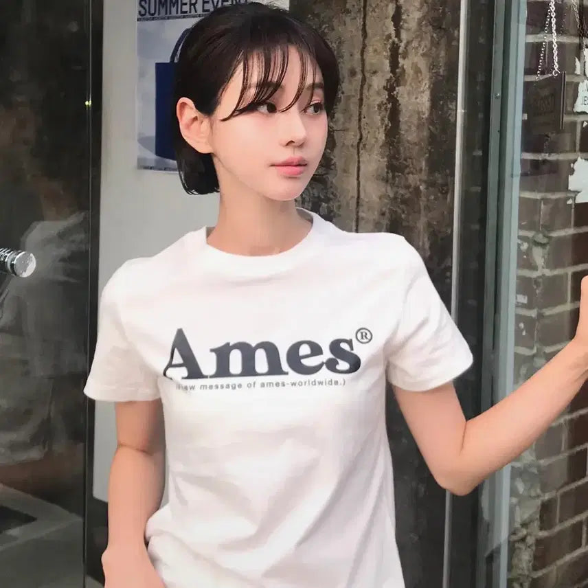 [BUNJANG] Ames Worldwide Basic Logo White Short Sleeve T-Shirt / 아메스 월드와이드 베이직로고 화이트 반팔