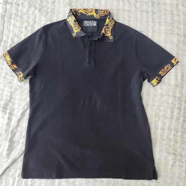 [BUNJANG] Versace Jeans Couture Black Gold Pattern Short Sleeve Polo Shirt / 베르사체 진스 꾸뛰르 반팔 카라티 블랙 골드 패턴