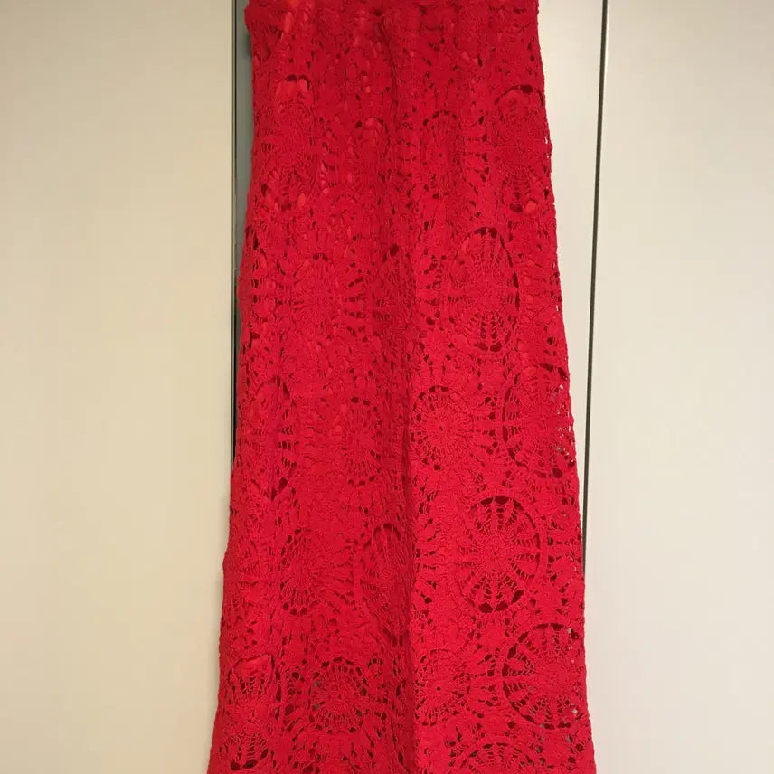 [BUNJANG] Red Crochet Long Skirt / 레드 크로쉐 스커트