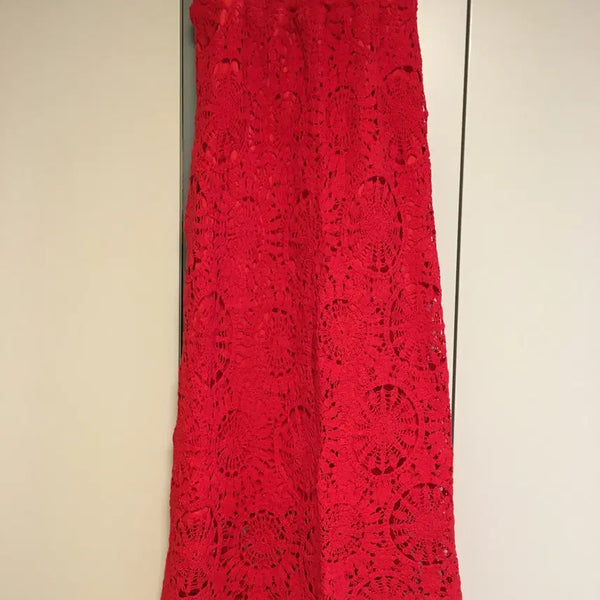 [BUNJANG] Red Crochet Long Skirt / 레드 크로쉐 스커트