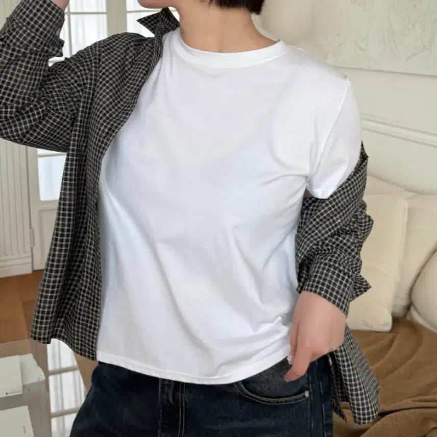 [BUNJANG] Bluepops Basic Short-Sleeve T-Shirt - White / 블루팝스 흰색 기본 반팔티