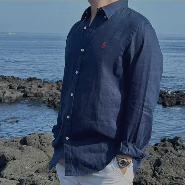 [BUNJANG] Polo Ralph Lauren Linen Shirt Classic Fit M / 폴로 린넨셔츠 네이비 , 그린 클래식핏 M
