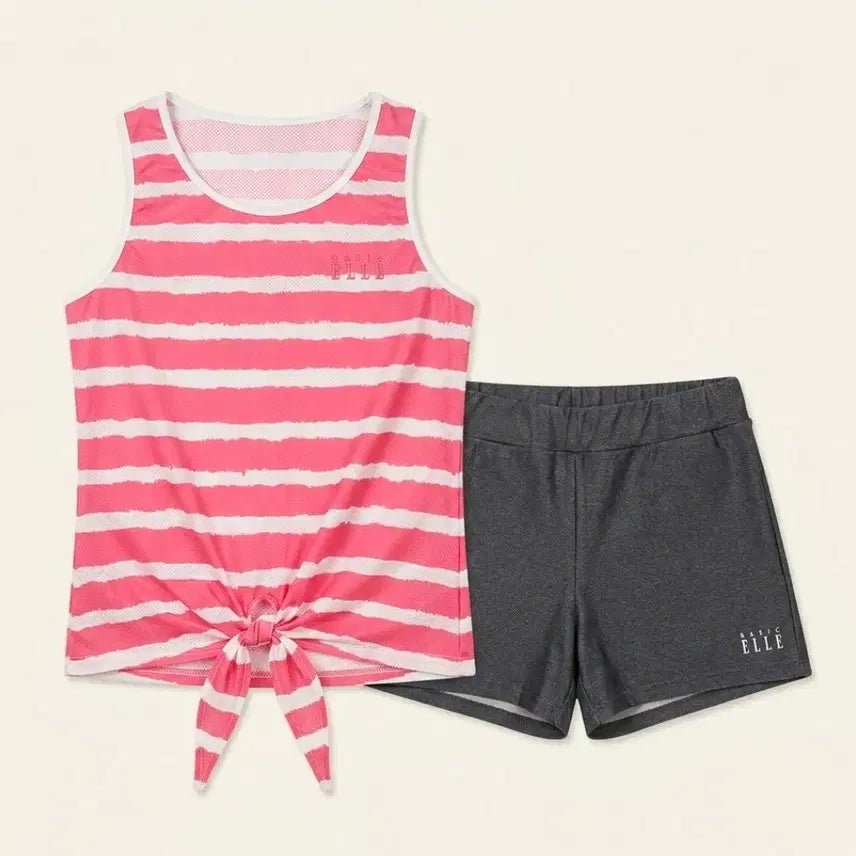 [BUNJANG] Basic Elle Striped Tank Top & Shorts Set / Basic Elle 베이직 엘르 비치웨어 줄무늬 나시 + 반바지 세트