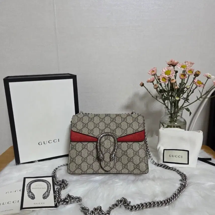 [BUNJANG] Gucci Dionysus Mini Shoulder Bag Beige Red / 구찌 디오니소스 미니 숄더백 베이지 레드