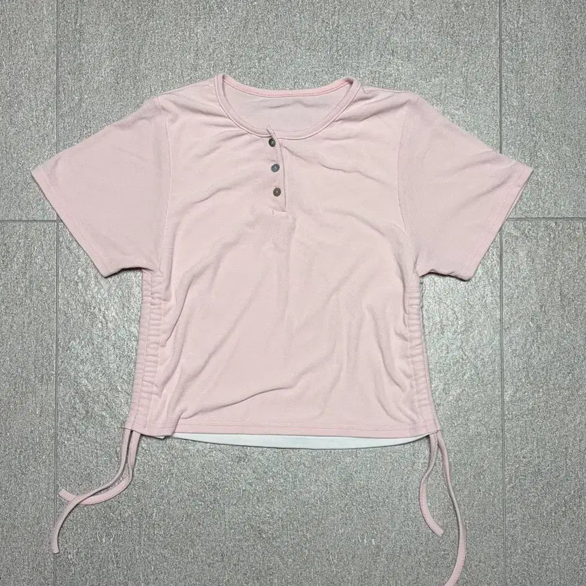 [BUNJANG] Hati66 Pink Layered Ribbed T-Shirt / 핑크 레이어드 골지티