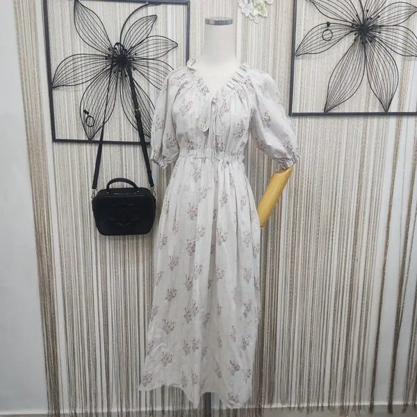 [BUNJANG] Flower Pattern Linen Long Dress / 플라워 패턴 린넨 롱 원피스free