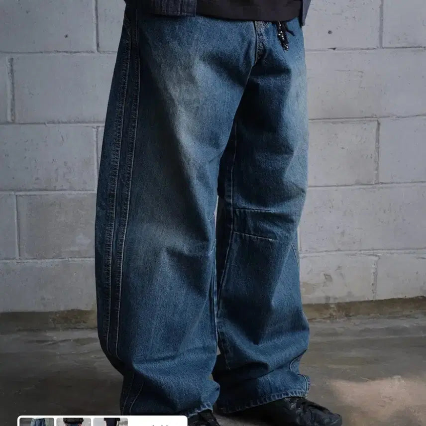[BUNJANG] DIVE IN Wide Curved Denim Pants (Washed Dark Blue) / 다이브인 WIDE CURVED DENIM PANTS (WASHED DARK BLUE) 2size