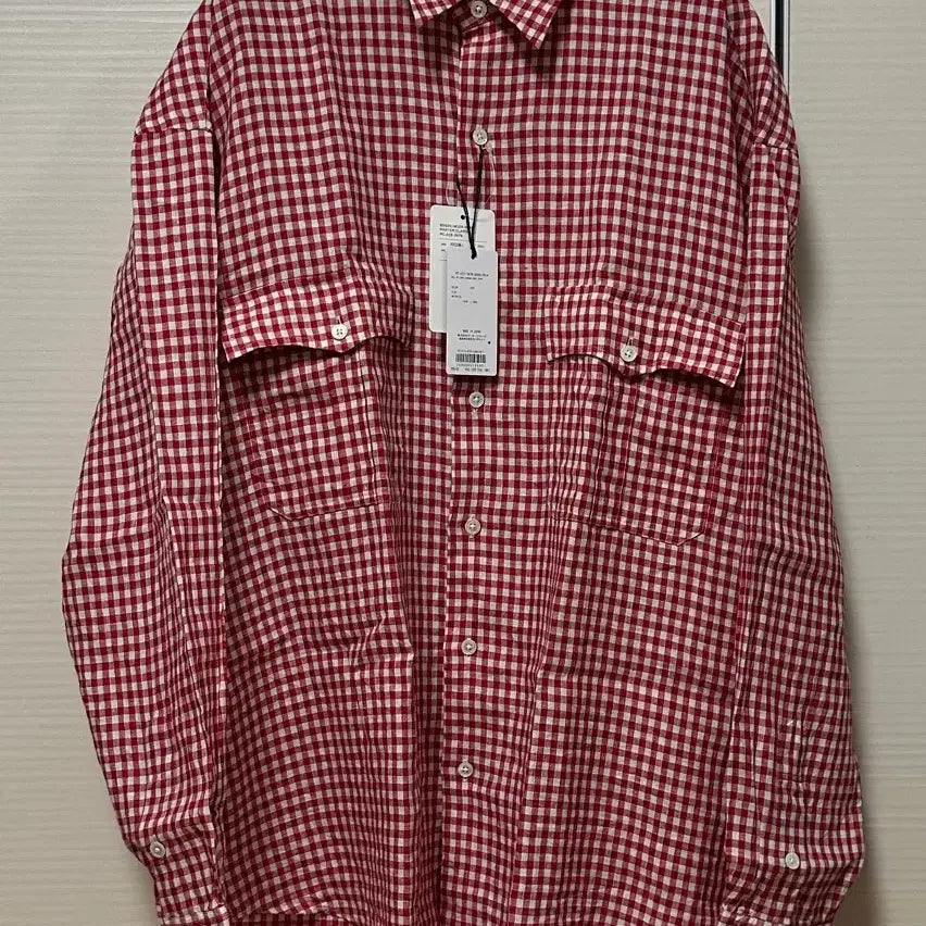 [BUNJANG] Porter Classic Roll-Up Linen Gingham Check Shirt Red L / 포터클래식 롤업 린넨 깅엄 체크 셔츠 레드 L사이즈