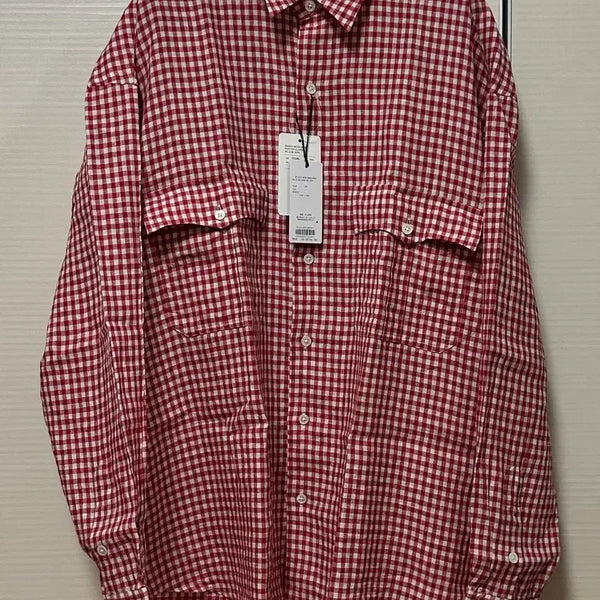 [BUNJANG] Porter Classic Roll-Up Linen Gingham Check Shirt Red L / 포터클래식 롤업 린넨 깅엄 체크 셔츠 레드 L사이즈