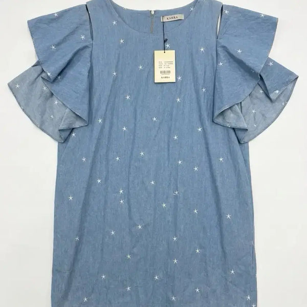 [BUNJANG] Women's M Blue Denim Star Print Vintage Dress / 여성M/ 텍가4만4천 카라 원피스 청 소재 별무늬 빈티지킹