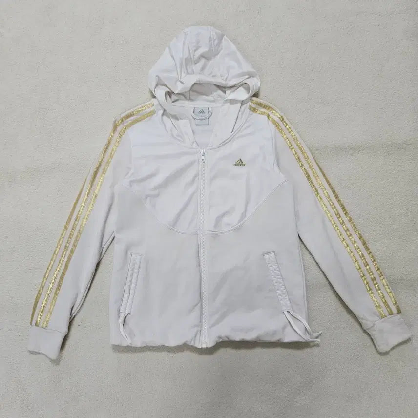 [BUNJANG] Adidas Vintage White Gold Three-Stripes Hooded Jersey / 아디다스 빈티지 화이트 골드 삼선 후드 져지 급처