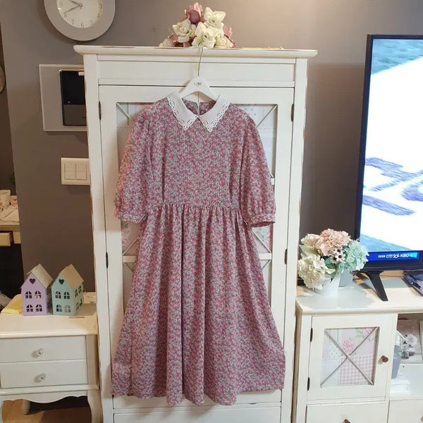 [BUNJANG] Flower Pattern Chiffon Long Dress (Size 55-66) / 플라워 패턴 쉬폰 롱원피스/55-66
