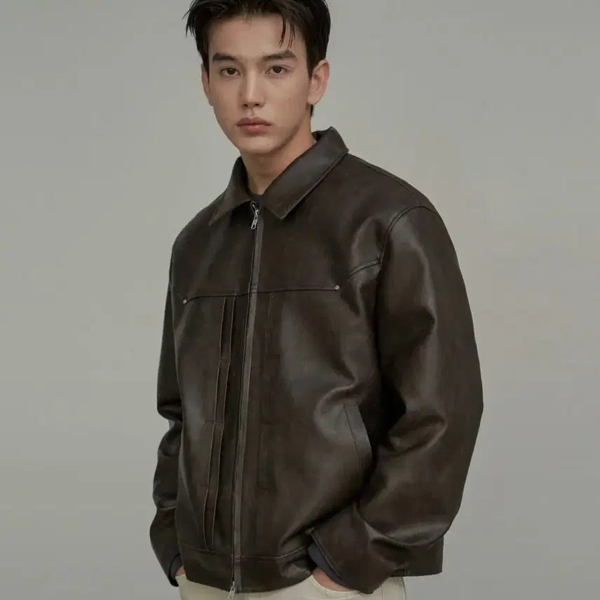 [BUNJANG] Sperone Double Line Trucker Crack Jacket (Brown) XL / 스페로네 더블 라인 트러커 크랙 자켓 (브라운) XL