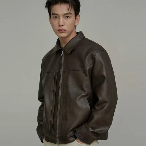 [BUNJANG] Sperone Double Line Trucker Crack Jacket (Brown) XL / 스페로네 더블 라인 트러커 크랙 자켓 (브라운) XL