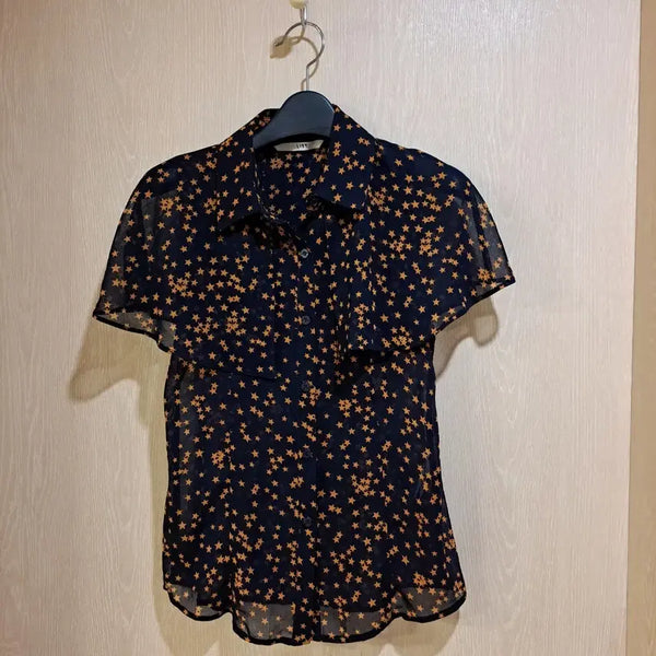 [BUNJANG] LIST Star Pattern See-through Short Sleeve Blouse Size 55 / 리스트 별무늬 시스루 반팔 블라우스사이즈55