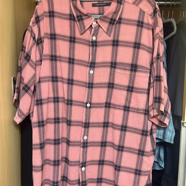 [BUNJANG] HAECHINGROOM Overdyed Check Shirt Pink / 해칭룸 regular shirts over dyed check pink
