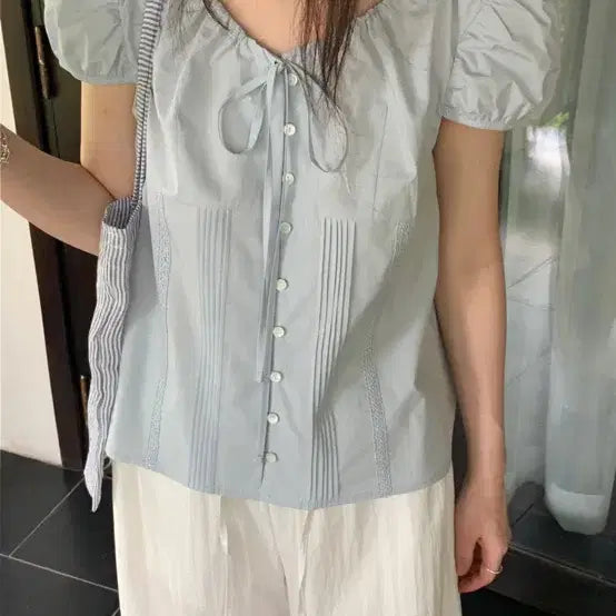 [BUNJANG] Leus Bailey Blouse (Sky Blue) / Leus 리어스 제작 베일리 블라우스