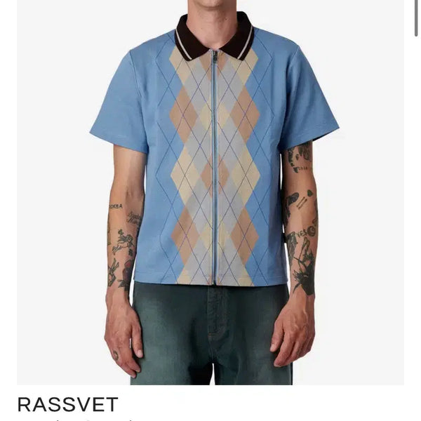 [BUNJANG] RASSVET Argyle Zip Polo Knit L / RASSVET 아가일 집업 폴로티 L