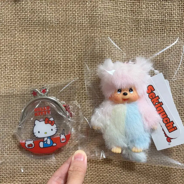 [BUNJANG] Authentic Tie-Dye Monchhichi Keychain with Kitty Gacha Charm Set / [새상품] 타이다이 몬치치키링 키티가챠덤