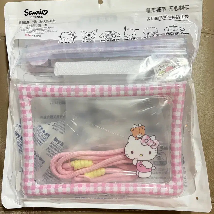 [BUNJANG] Sanrio Hello Kitty Pink Check Transparent Waterproof Pouch / 헬로키티 방수파우치 방수팩