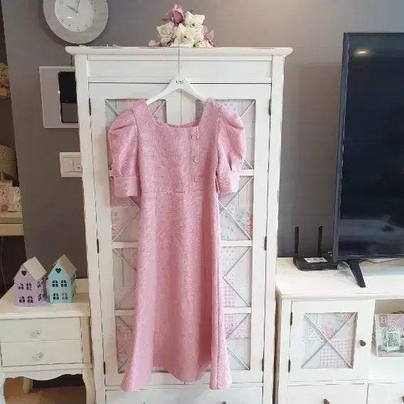 [BUNJANG] Tweed Long Dress - Pink / 트위드 롱원피스/55