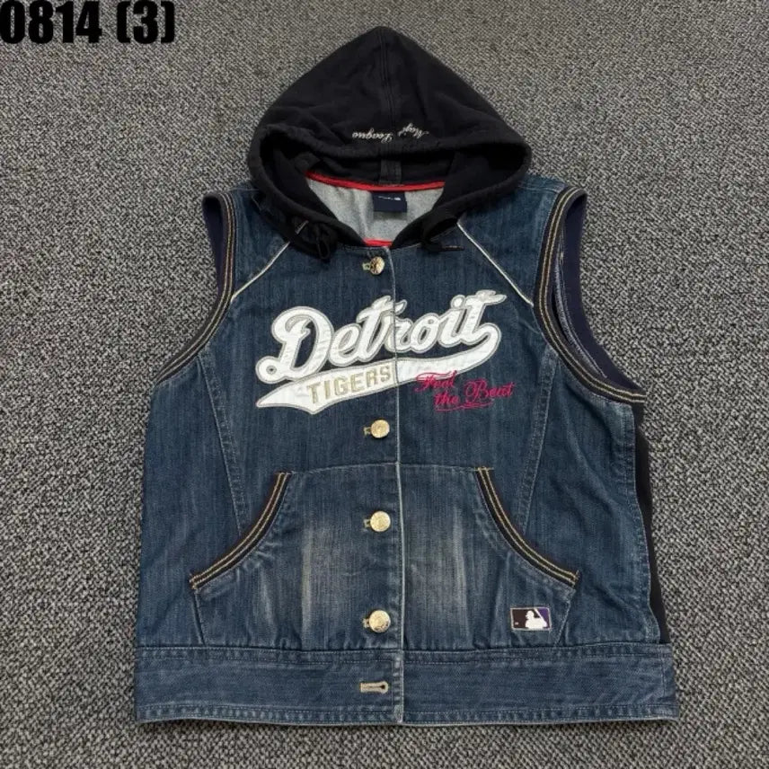 [BUNJANG] MLB Detroit Tigers Denim Hooded Vest / MLB 디트로이트 타이거즈 데님 후드 베스트 95 8/14