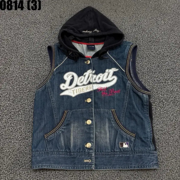 [BUNJANG] MLB Detroit Tigers Denim Hooded Vest / MLB 디트로이트 타이거즈 데님 후드 베스트 95 8/14