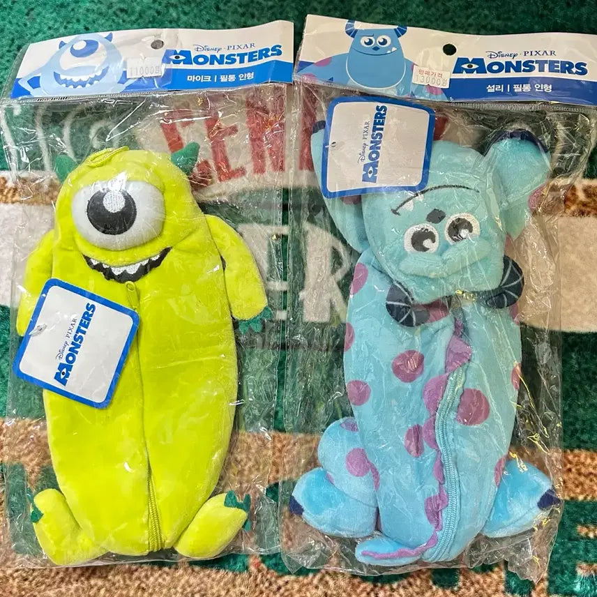 [BUNJANG] Disney Pixar Monsters, Inc. Mike Wazowski & Sulley Plush Pencil Case (2016) / 고전문구 2016년 디즈니 픽사 몬스터주식회사 마이크 설리 인형 봉제 필통
