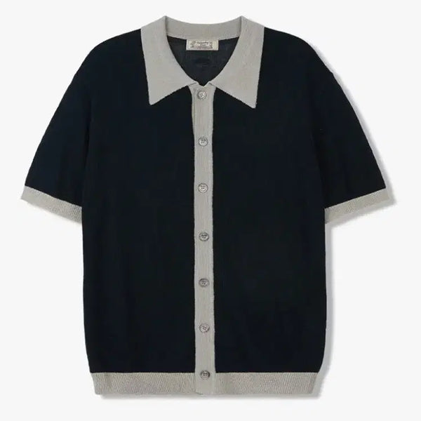 [BUNJANG] Collared Short Sleeve Knit Navy/Gray / 카라 반팔 니트 네이비/그레이m