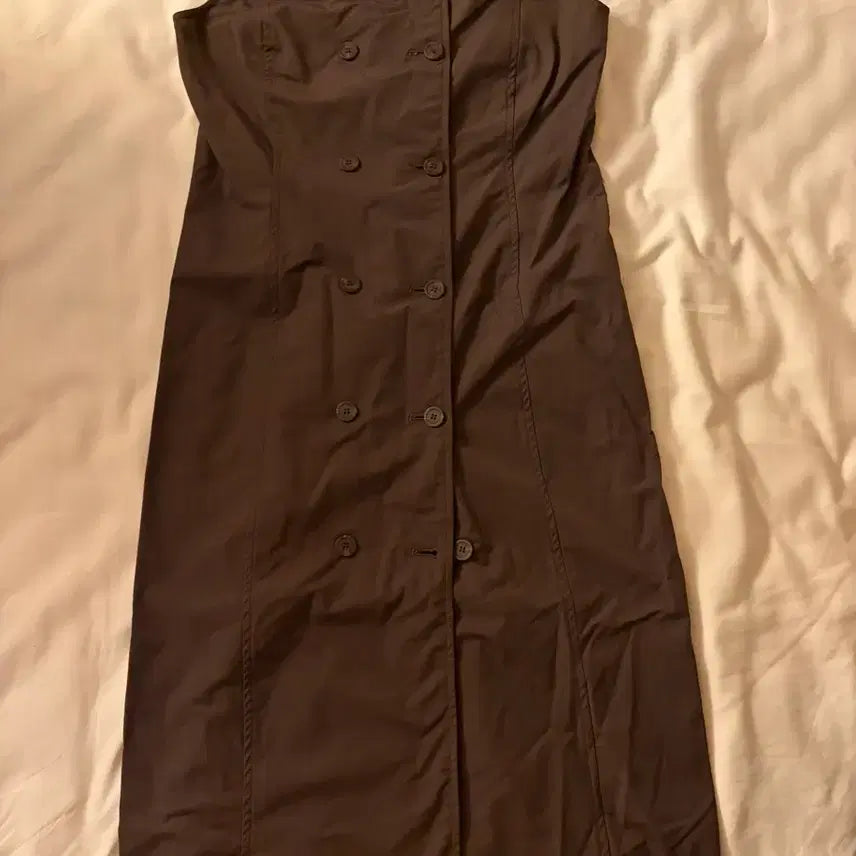 [BUNJANG] Double-Button Color-Block Crinkled Dress / 더블버튼 배색 바스락 원피스