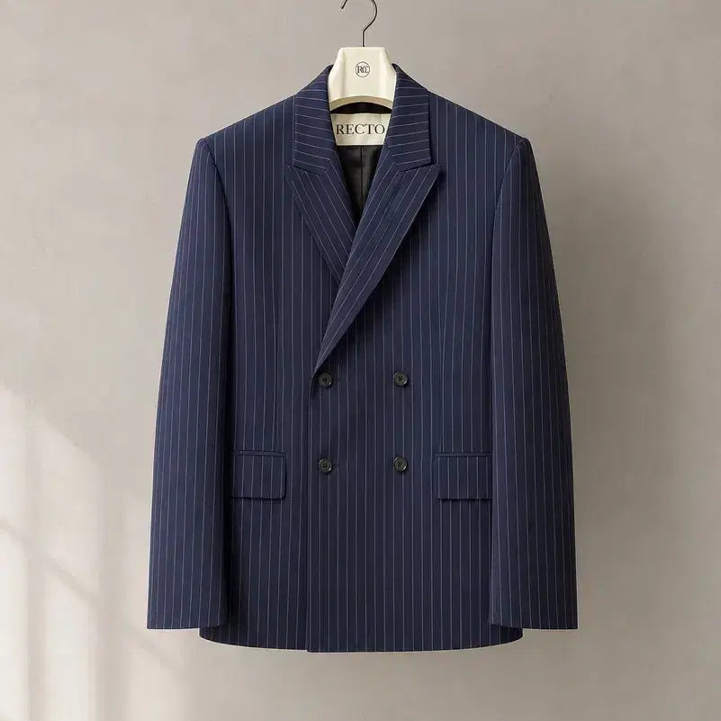 [BUNJANG] RECTO 24FW Sustainable Pin Stripe Hourglass Jacket Dark Navy / 24FW 렉토 서스테너블 핀 스트라이프  듄 아워글라스 자켓 다크 네이비