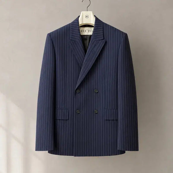 [BUNJANG] RECTO 24FW Sustainable Pin Stripe Hourglass Jacket Dark Navy / 24FW 렉토 서스테너블 핀 스트라이프  듄 아워글라스 자켓 다크 네이비