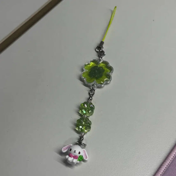 [BUNJANG] Sanrio Sugarbunnies Shirousa Clover Strap Keychain / 산리오 슈가바니즈 시로우사 네잎클로버 클로버 스트랩 키링 가챠 고전 인형 파우치 쿠로우사 메지루시