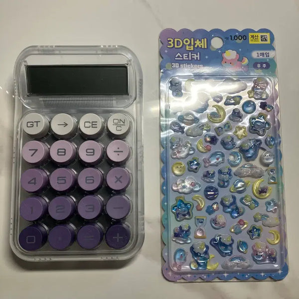 [BUNJANG] Transparent Calculator + Daiso Bonbon Drop Space Sticker Set (Sealed New) / 투명 계산기 + 다이소 봉봉드롭 스티커 우주 미개봉 새상품