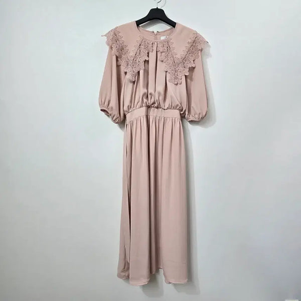 [BUNJANG] Imvely Lace Big Collar Long Dress / 임블리 레이스 빅카라 롱원피스