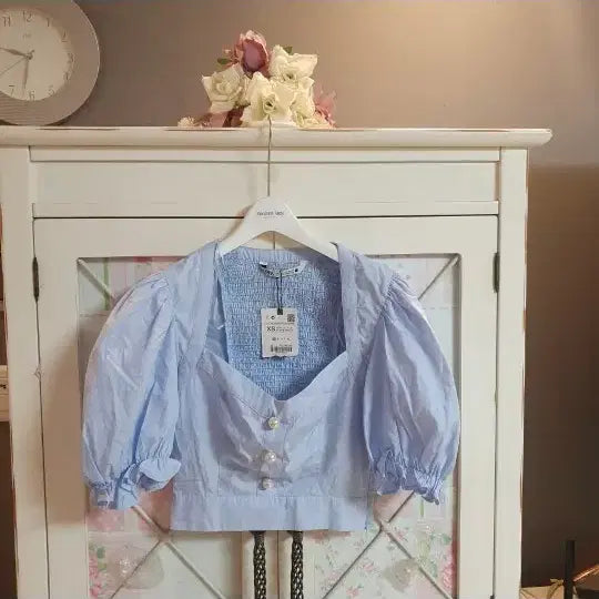 [BUNJANG] Zara Puff Sleeve Blouse with Pearl Buttons / 자라 블라우스/55  새상품