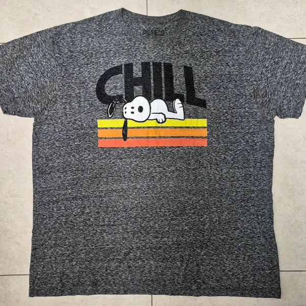 [BUNJANG] PEANUTS Snoopy 'CHILL' Graphic T-Shirt XL Heather Charcoal / 2010s PEANUTS Snoopy 'CHILL' T-Shirt (XL)