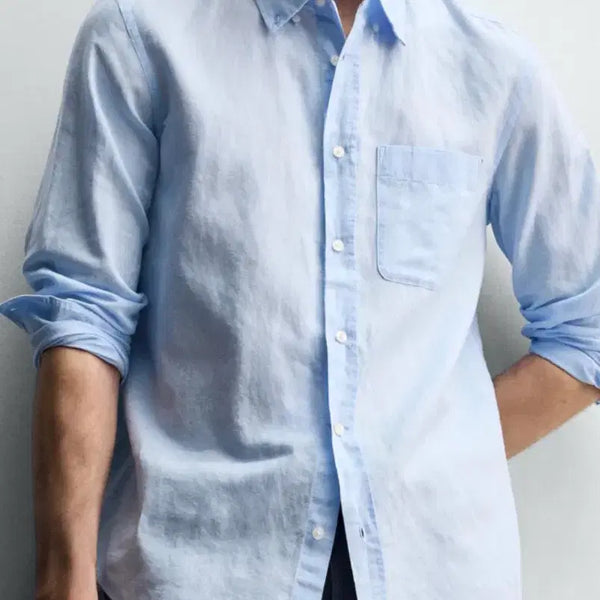 [BUNJANG] Zara Blue Linen Cotton Blend Shirt / ZARA 블루 린넨과 면혼방 셔츠