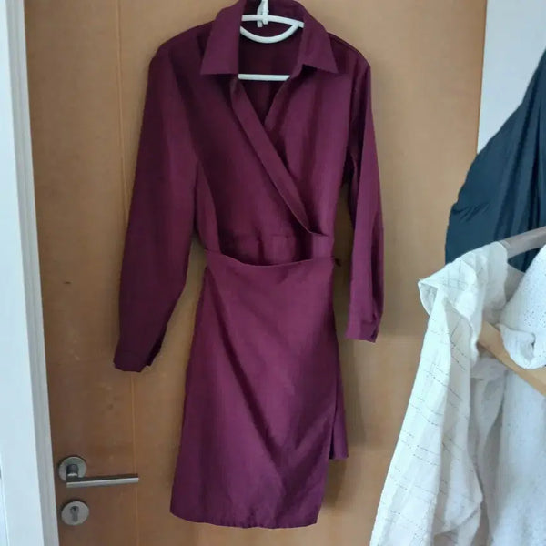 [BUNJANG] Burgundy Wrap Midi Dress / 버건디 랩 원피스