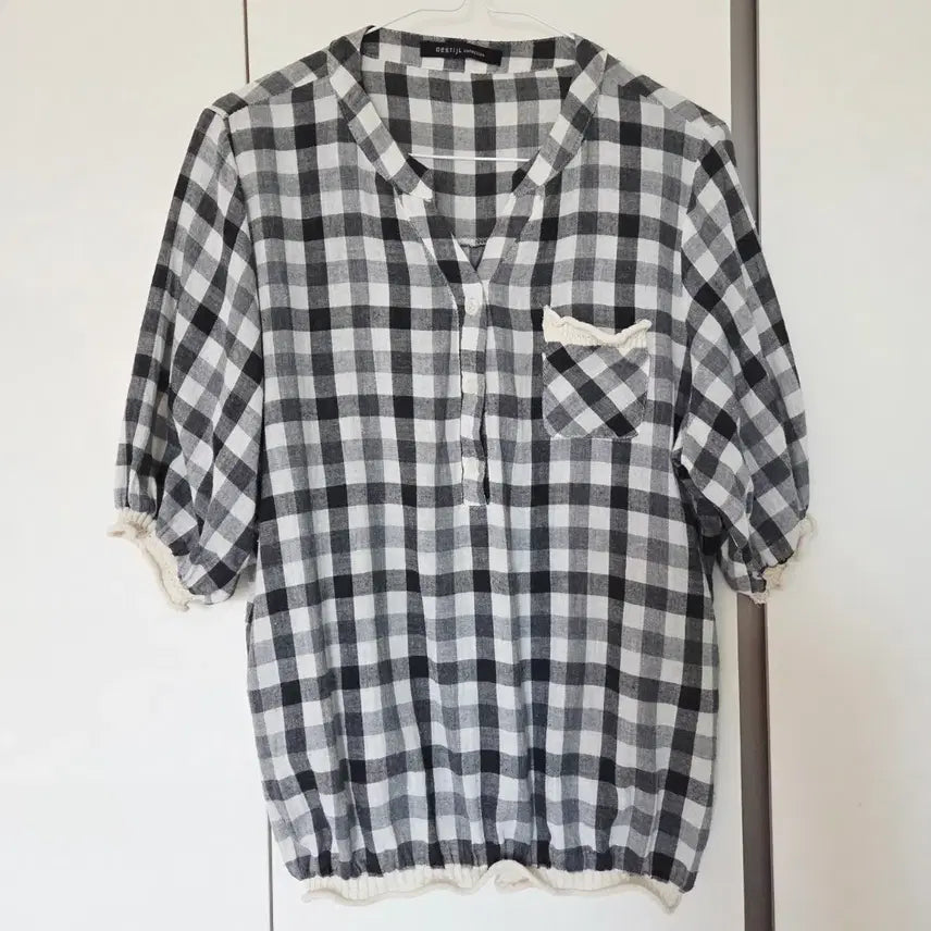[BUNJANG] Check Short Sleeve Blouse / 체크 반팔 블라우스