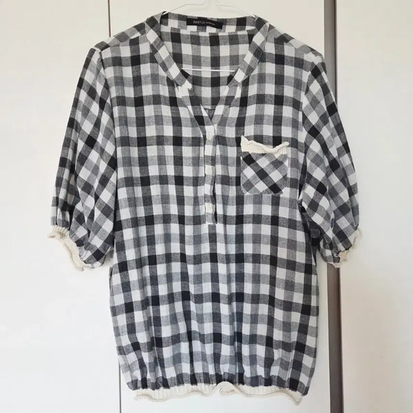 [BUNJANG] Check Short Sleeve Blouse / 체크 반팔 블라우스