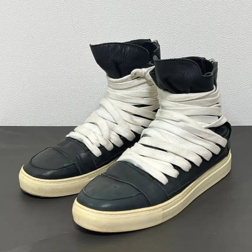 [BUNJANG] Kris Van Assche 11FW Icarus Hightop Sneakers Calfskin Black / 크리스 반 아쉐 11FW 끈칭칭 하이탑 스니커즈 블랙